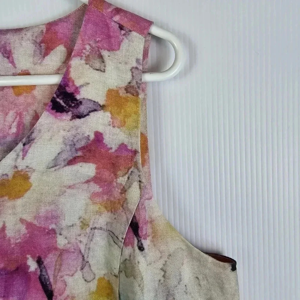 Pure Jill 100% linen sleeveless watercolor floral midi dress - Picture 4 of 9